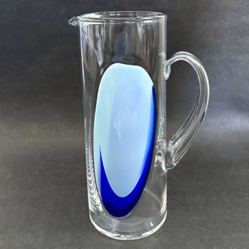 Kosta Boda Pure Jug Blue Dot Glass Martini Pitcher 10.75