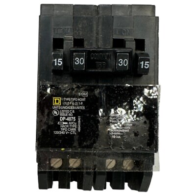 Square D HOMT1515230 Circuit Breaker, 30A, 2P, 10Ka, 120/240Vac