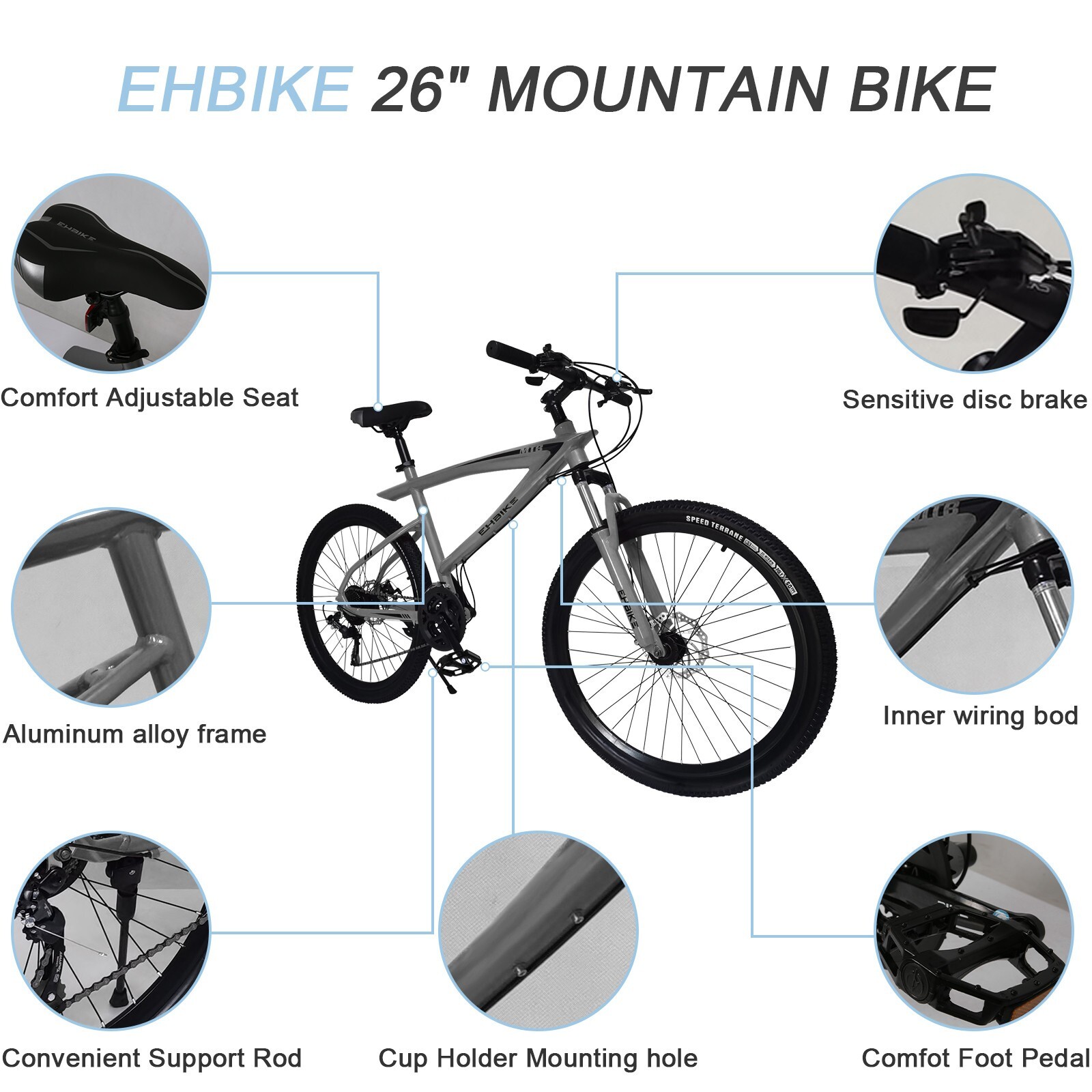 ❤Mountain Bike With Disc Brake 26Inch Wheels 21 Speed Aluminum Alloy Frame ❤