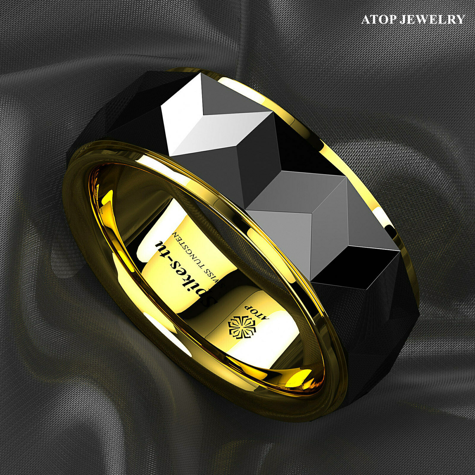 8mm Black Rhombus Tungsten Ring Plated Metal Wedding Band ATOP Men Jewelry