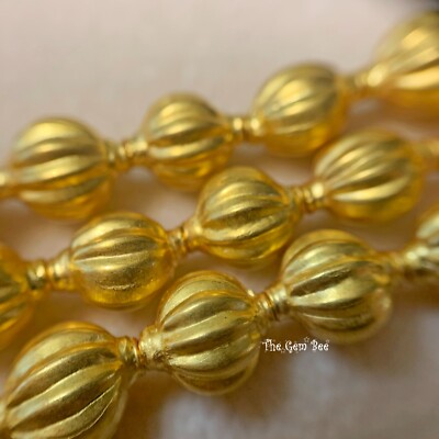 7mm 18k Solid Yellow Gold Fancy Fluted Melon Lantern Spacer Finding Bead (1)