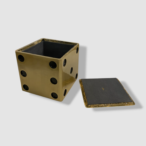 L'Objet Gold Rustic Dice Decorative Storage Box | 4.5" Sq
