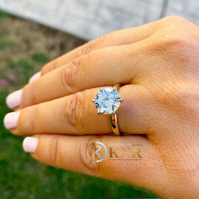 Pre-owned Knr 14k Solid Yellow Gold Round Cut Moissanite Engagement Ring Solitaire Prong 3.00 In White