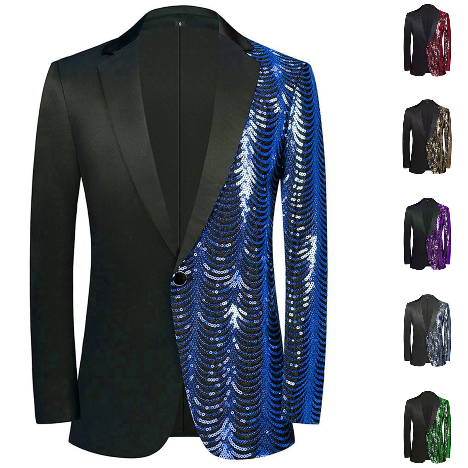 Men's Bling Blazer Party Dance Sequin Jacket Casual Gentleman One Button Tuxedo