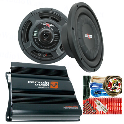 Cerwin Vega CVP1600.1D 1-Ch 1600W  Amp + 2x 12'' 1600W Shallow Subwoofer + Kit