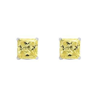 Pre-owned Shine Brite With A Diamond 3 Ct Princess Cut Canary Earrings Studs Solid 14k White Gold Screw Back Basket