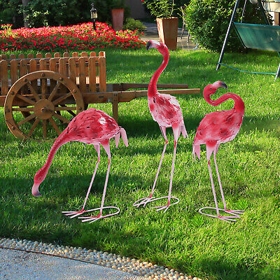 3PCS Small-Scale Flamingo Statues Garden Sculptures Different Poses For Outdoor