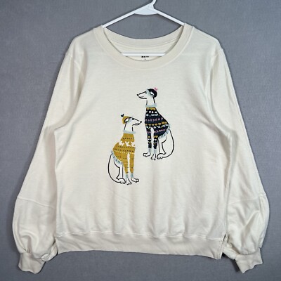 Anthropologie Maeve Ski Pups Graphic Sweatshirt Top Dogs Holiday Ivory Large