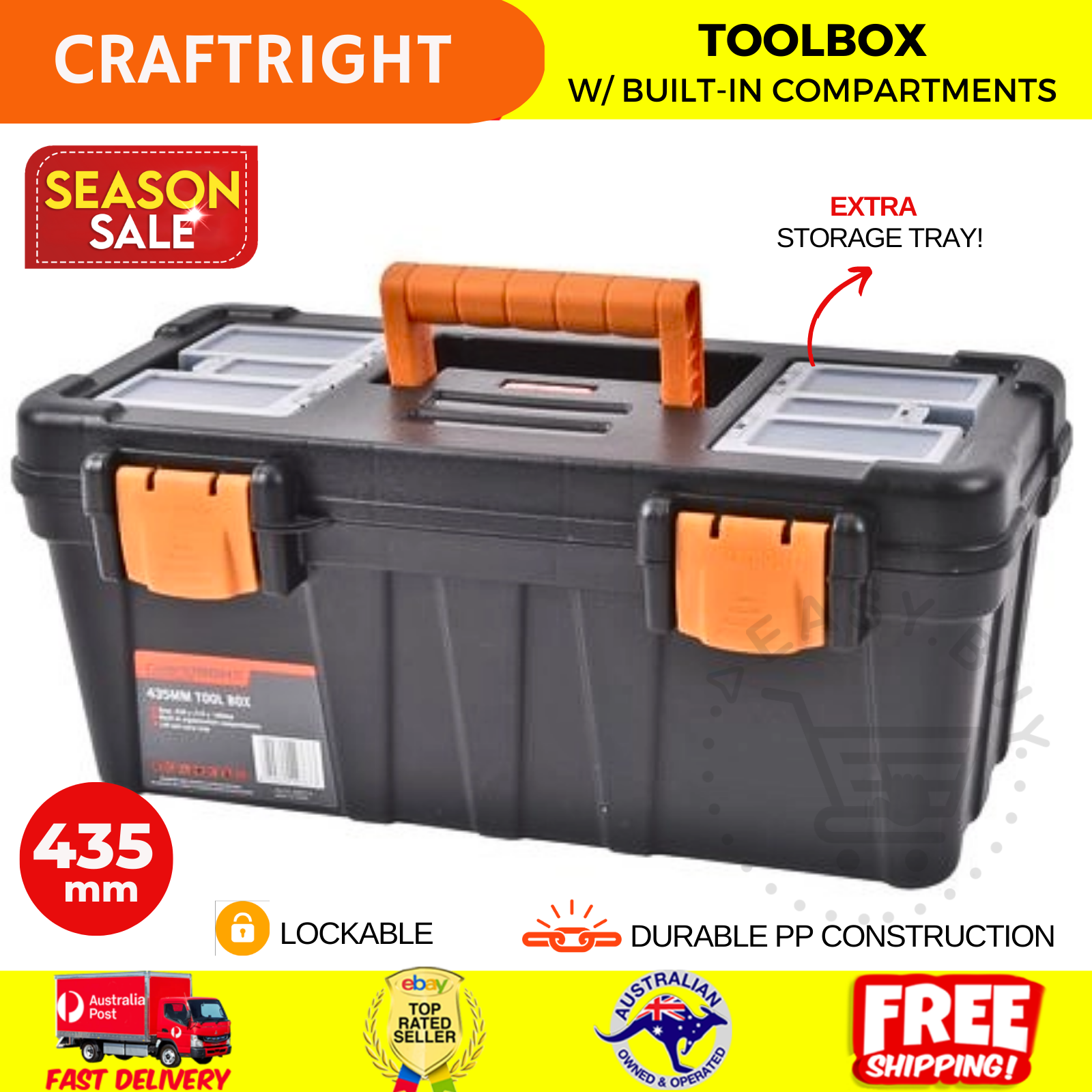 Craftright 435mm Tool Box Mechanic Hand Tools Storage Compartment Tool Tray eBay