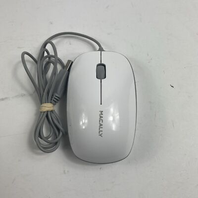 Macally Wired USB Optical Bumper Mouse for Windows PC & More - White/Gray
