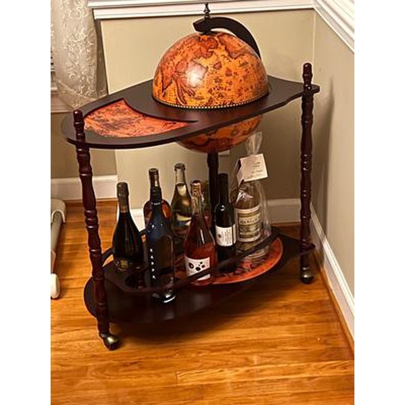 Vintage Style Bar Liquor Cart Tea Drinks Serving Trolley Wood Rolling Wine Rack