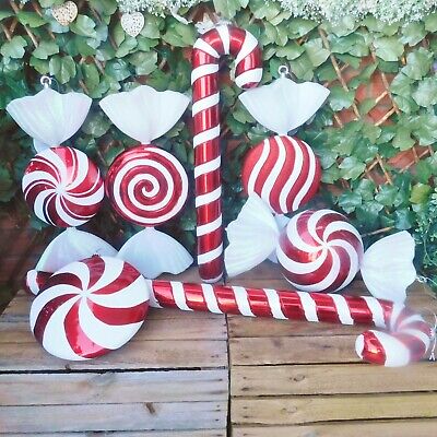 Giant Red & White Glitter Candy Cane or Sweet Christmas Tree Display Decorations