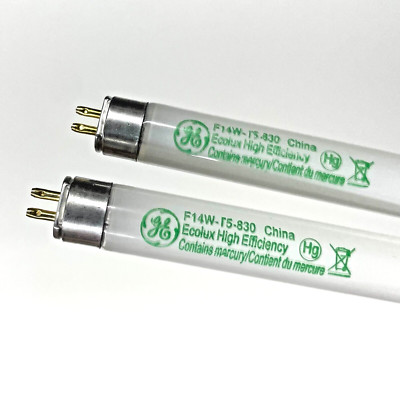 2x F14/T5/830 GE 31590 14W T5 3000K Warm White Fluorescent Linear Light Bulb