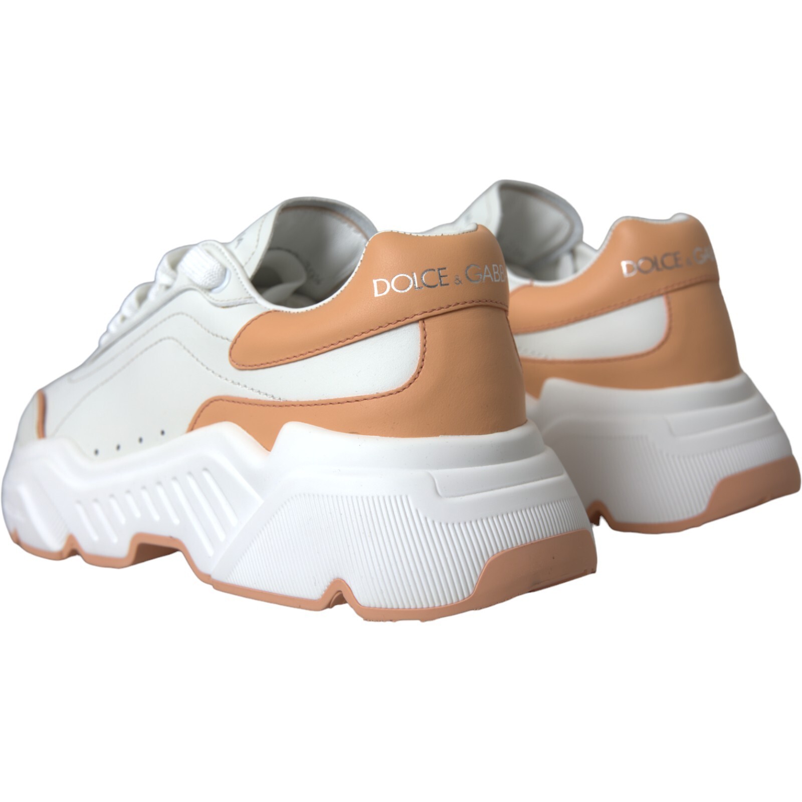 Pre-owned Dolce & Gabbana Shoes White Peach Daymaster Leather Sneakers Eu39.5 / Us9 940usd