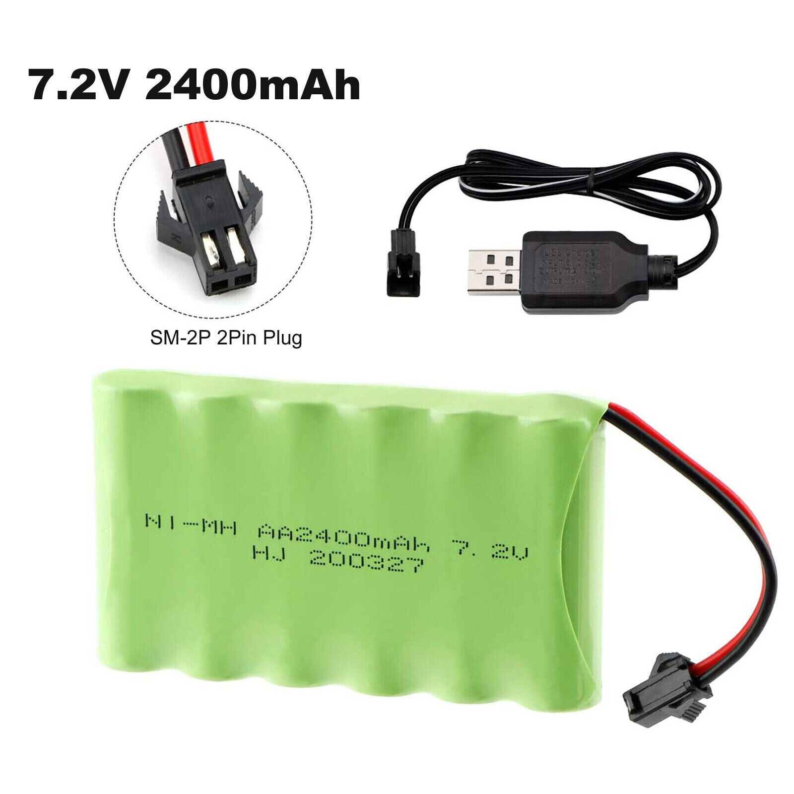Batteria HongJie 7.2V 2400mAh Ni-MH Con Spina SM-2P E Caricabatterie USB Per Auto RC
