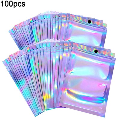 100pcs/set Aluminum Foil (Great For Lashes) Packaging Bag, Holographic