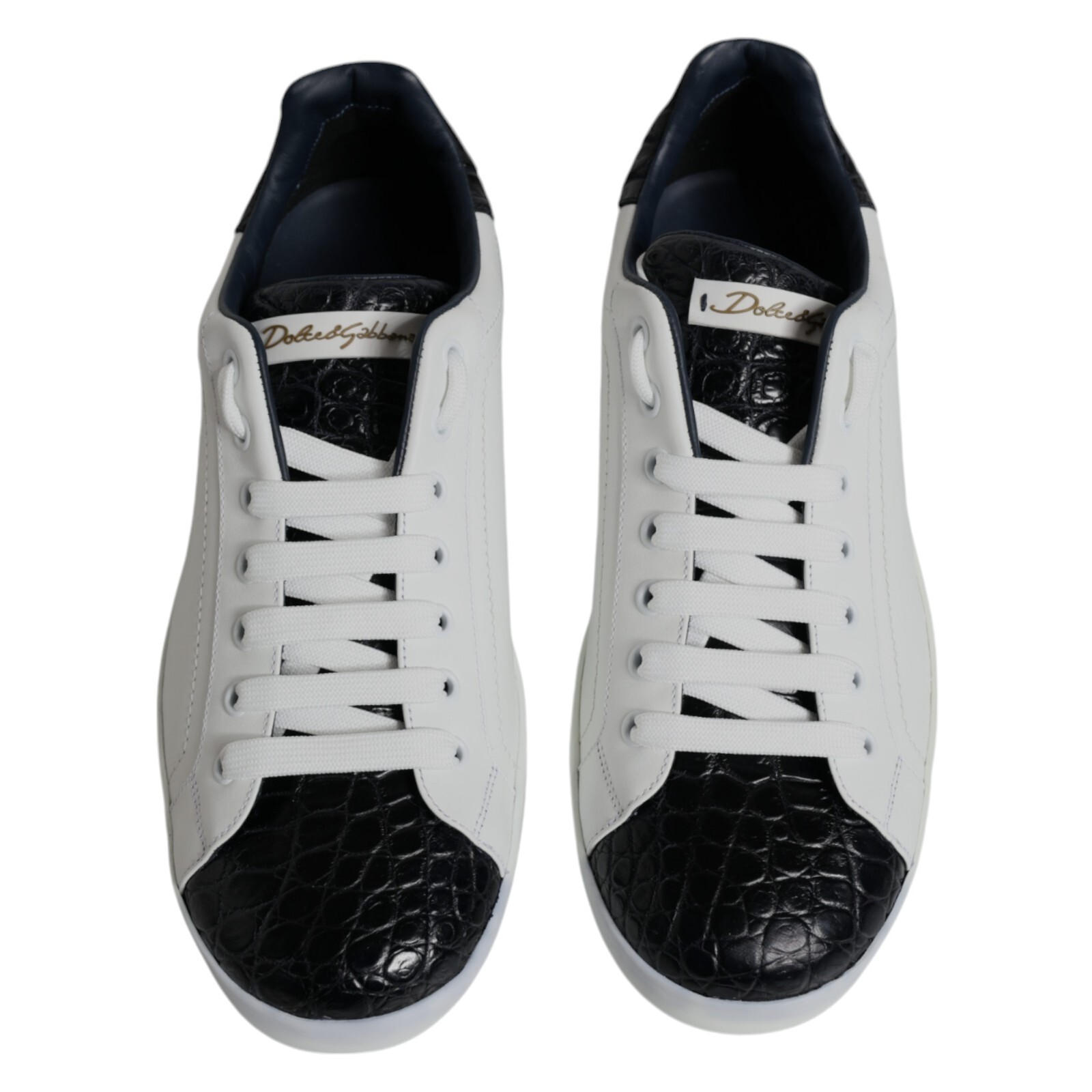 Pre-owned Dolce & Gabbana Shoes White Leather Logo Portofino Sneaker Eu41 / Us8 1880usd In White, Black