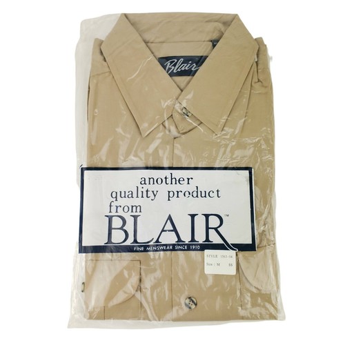 BLAIR Vintage NOS Brown Short Sleeve Button Down Shirt Deadstock Pockets MEDIUM