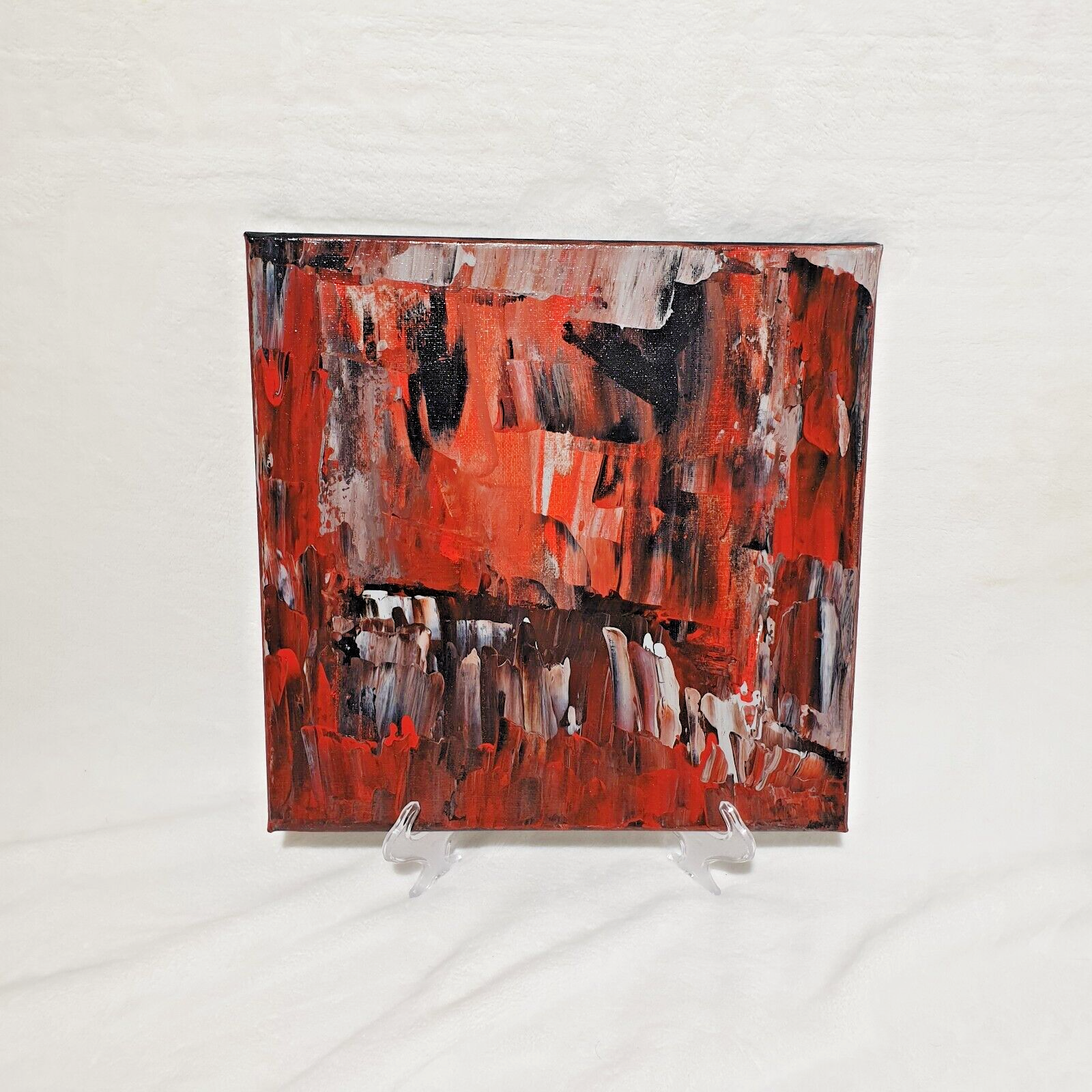 Epid Modern Red Original Abstract (See Video) Acrylic Painting Canvas 12x12