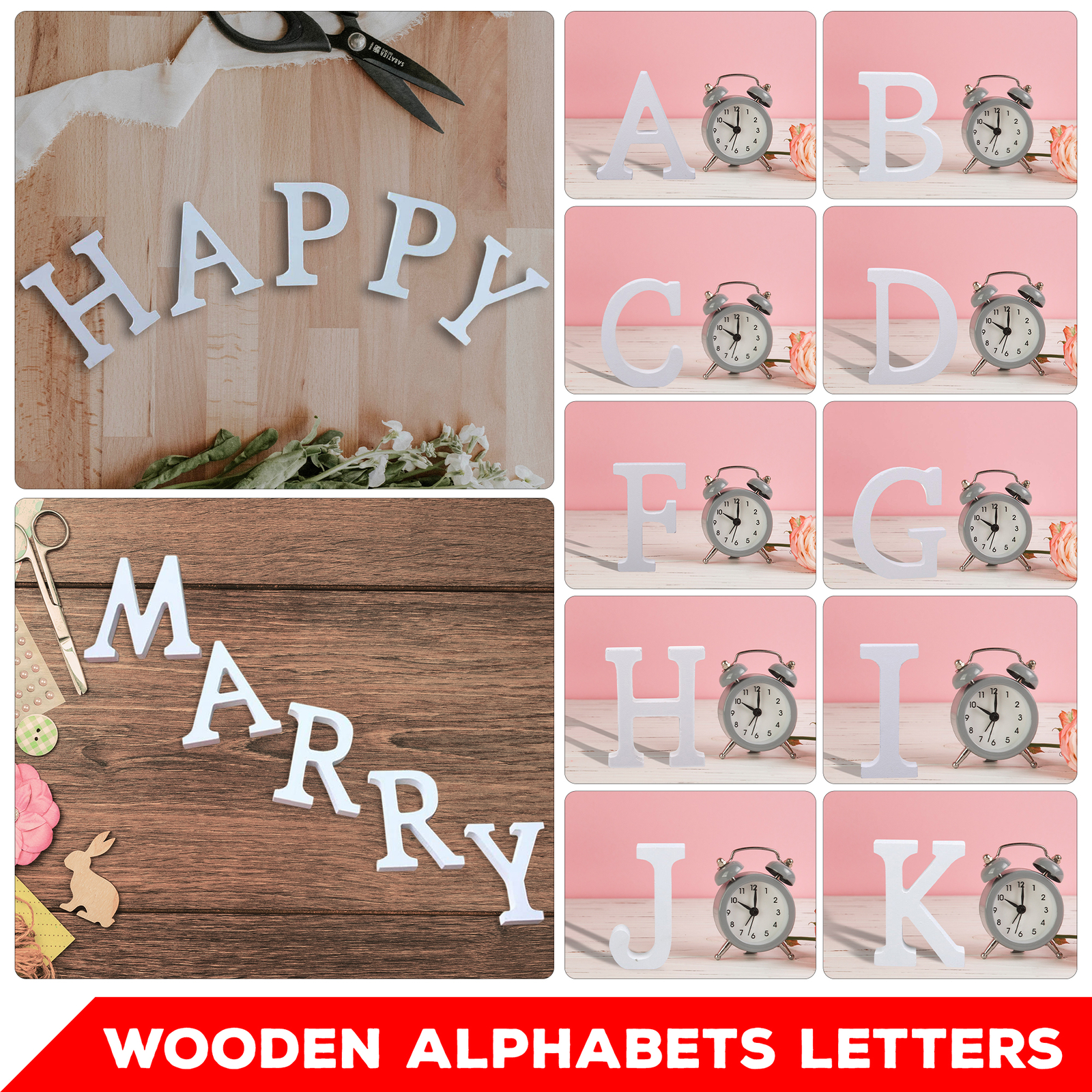 WOODEN UPPER CASE ALPHABET LETTERS SET for Crafts Educational Game Wall Arts