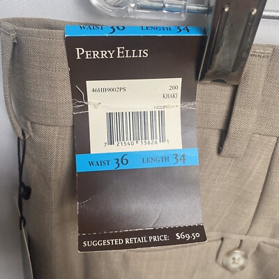 Perry Ellis Mens 36W 34L New Khaki Pants Nice Luxurious Drape $70 E6 