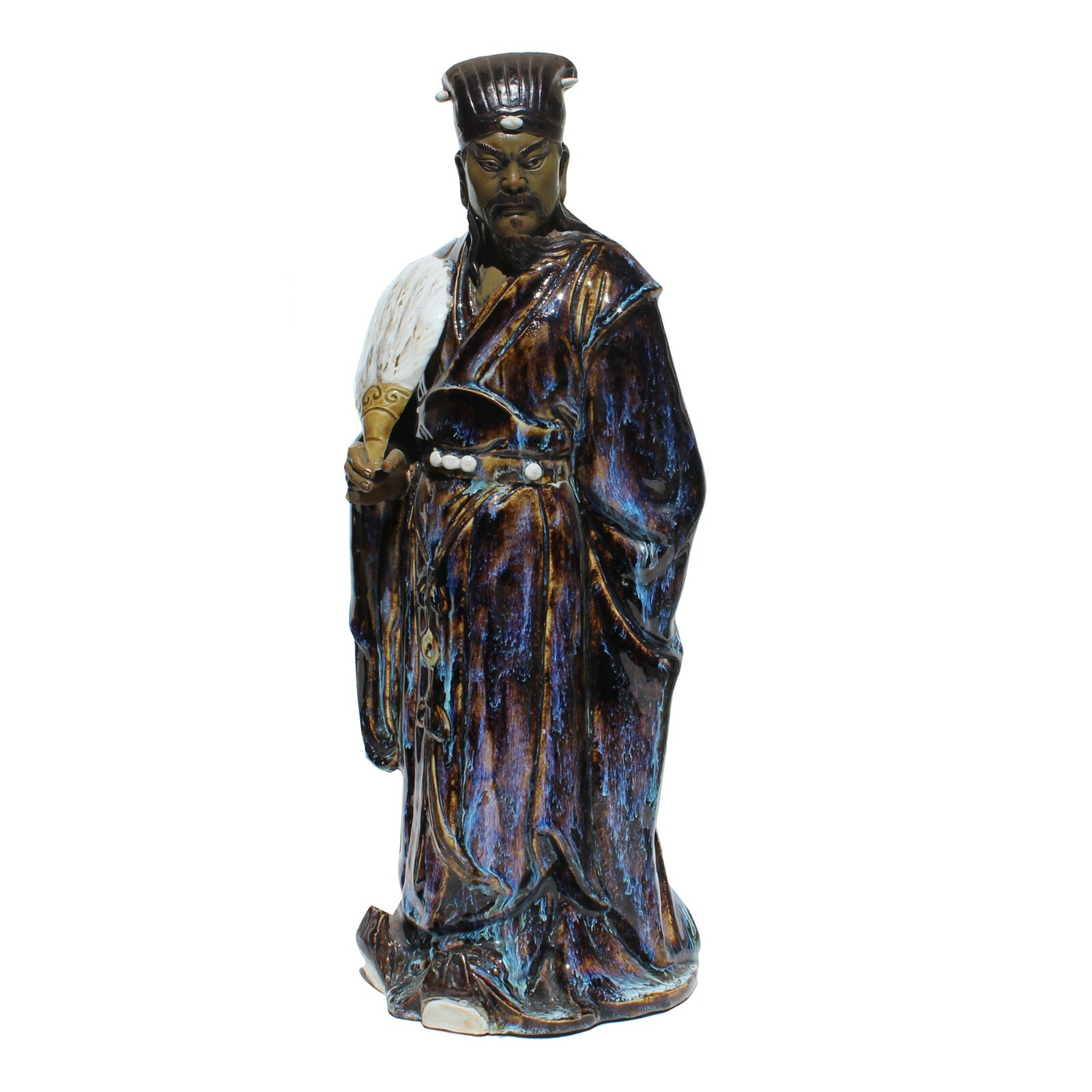 Chinese Ceramic Blue Glaze Historic Zhuge Liang Figure ws387S Chinese Ceramic Blue Glaze Historic Zhuge Liang Figure ws387S
