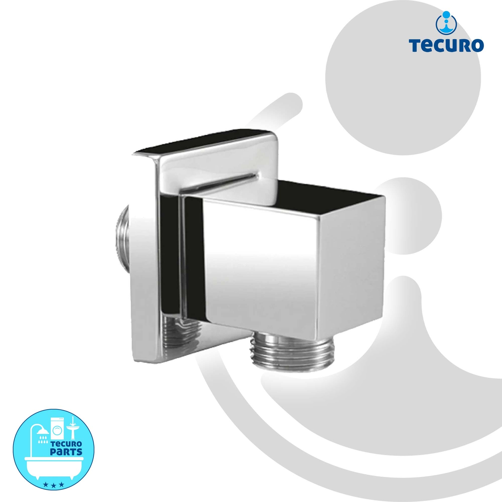 tecuro Quad 52 x 52 mm Wandanschlussbogen DN 15 - 1/2 Zoll, Messing verchromt