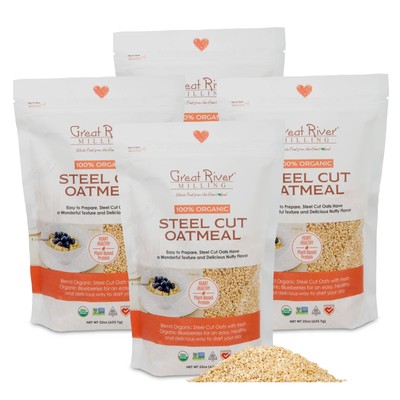 Great River Organic Milling, Oatmeal, Steel Cut Oats, Organic, 22 Ounces (Pac...
