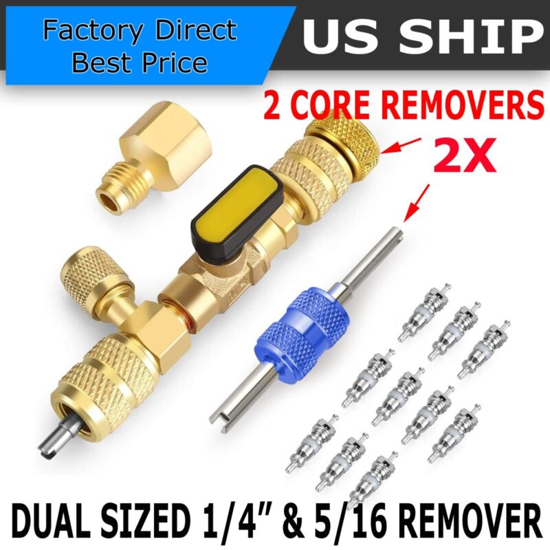 HVAC AC Schrader with Valve Cores Remover Dual Size 1/4" & 5/16" Installer Tools