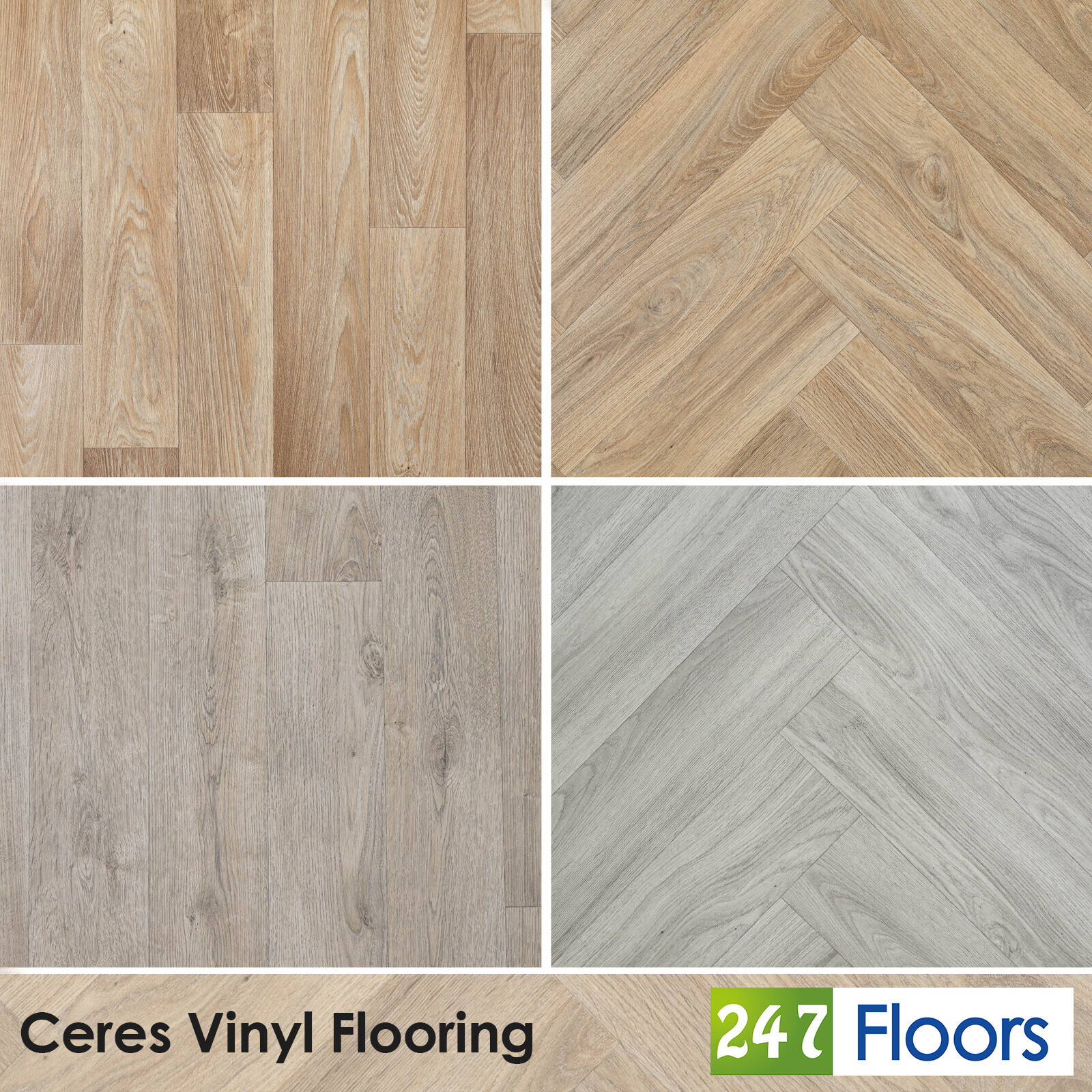 Wood Plank Effect Ceres Vinyl Flooring 2.2mm Durable Lino Kitchen Bathroom