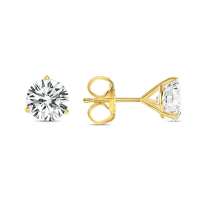 Pre-owned Shine Brite With A Diamond 4 Ct Round Earrings Studs Solid 14k Yellow Gold Brilliant Cut Push Back Martini In White/colorless