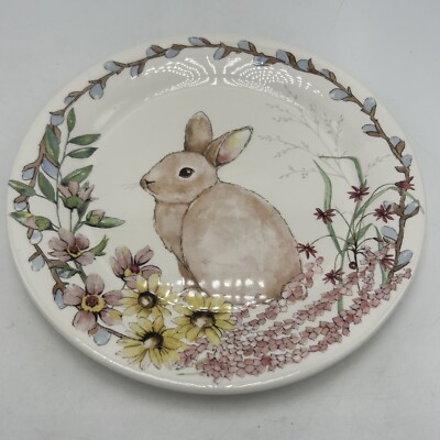 Sur La Table Rabbit Plate 8.75'' Spring Easter Bunny Floral Round Multicolor