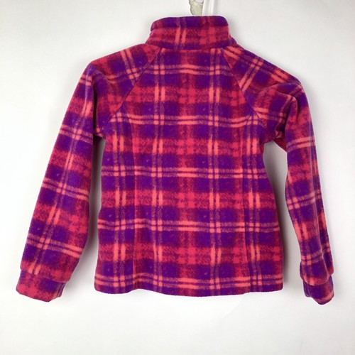 Columbia Jacket Girls Small 7/8 Pink Purple Full Zip Fleece Sweater Plaid
