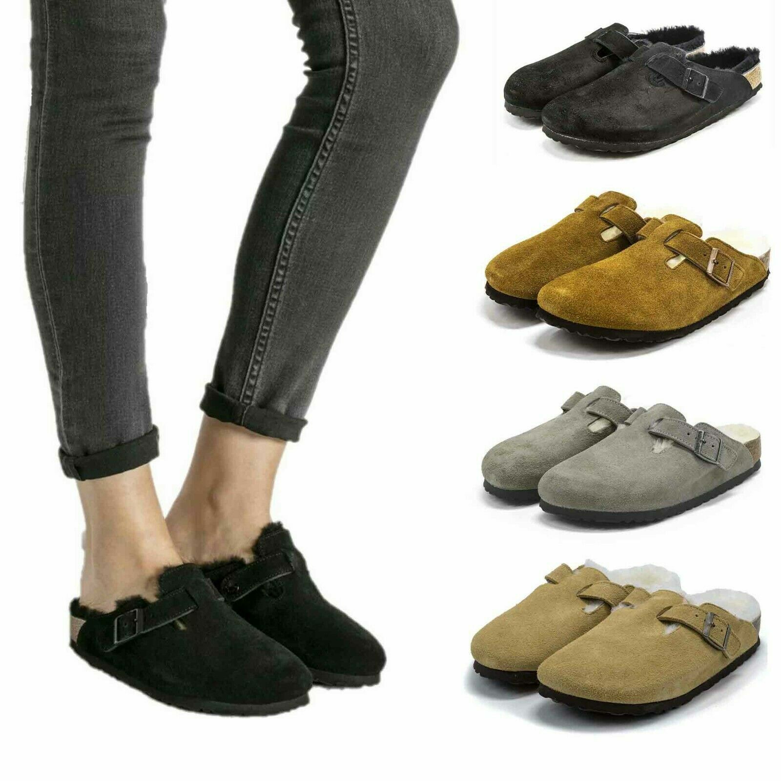Birkenstock Boston Shearling NARROW Suede Leather Clog Men