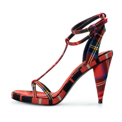 Pre-owned Burberry "london" Women's Canvas Check Ankle Strap High Heels Sandals Shoes In Multicolor