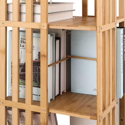 Natural Bamboo [ROTATABLE BOOKSHELF] 6 Tiers Open Shelving Magazine Storage Rack
