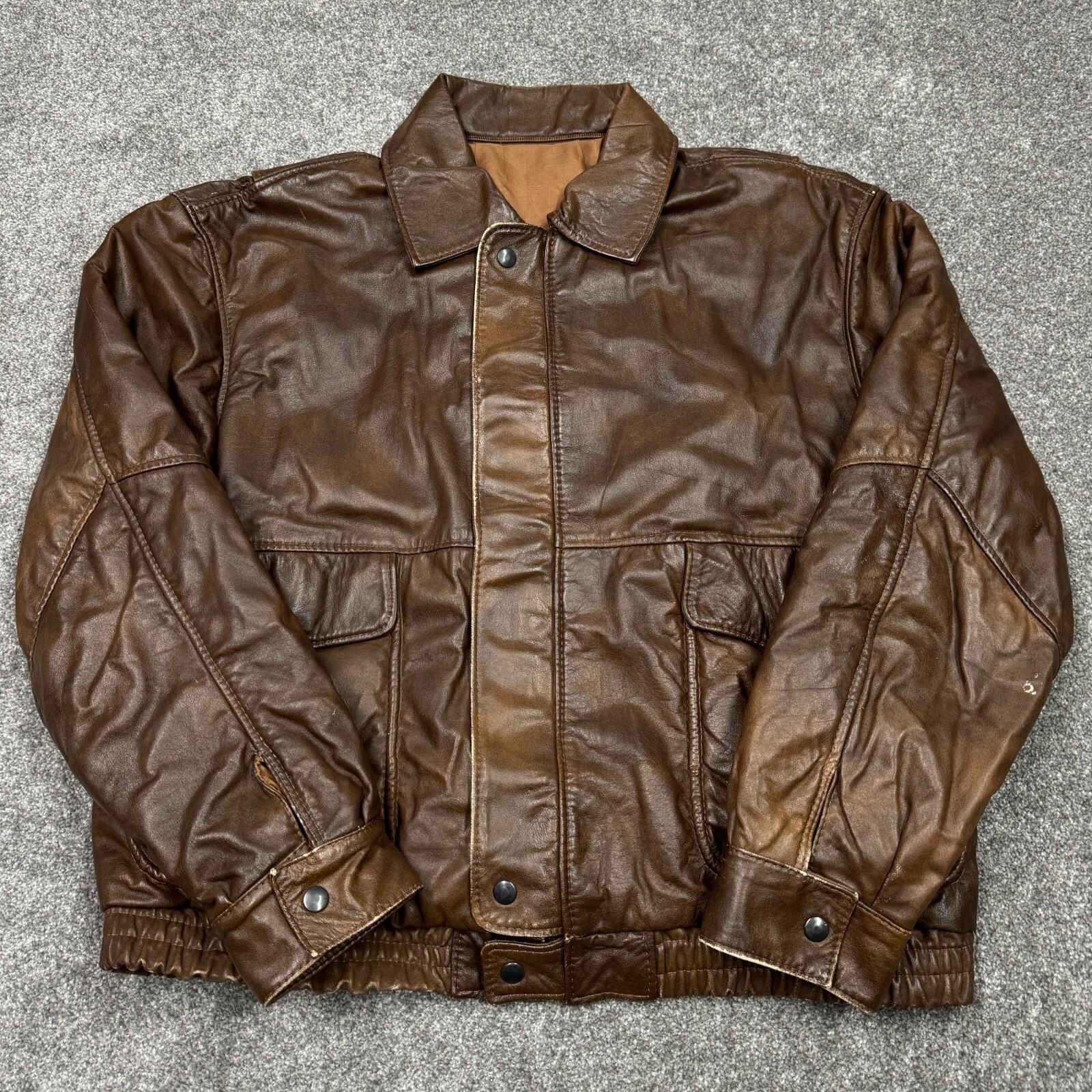 Vintage Leather Jacket Men Large Brown Zip Up Warm Tino Rienzi