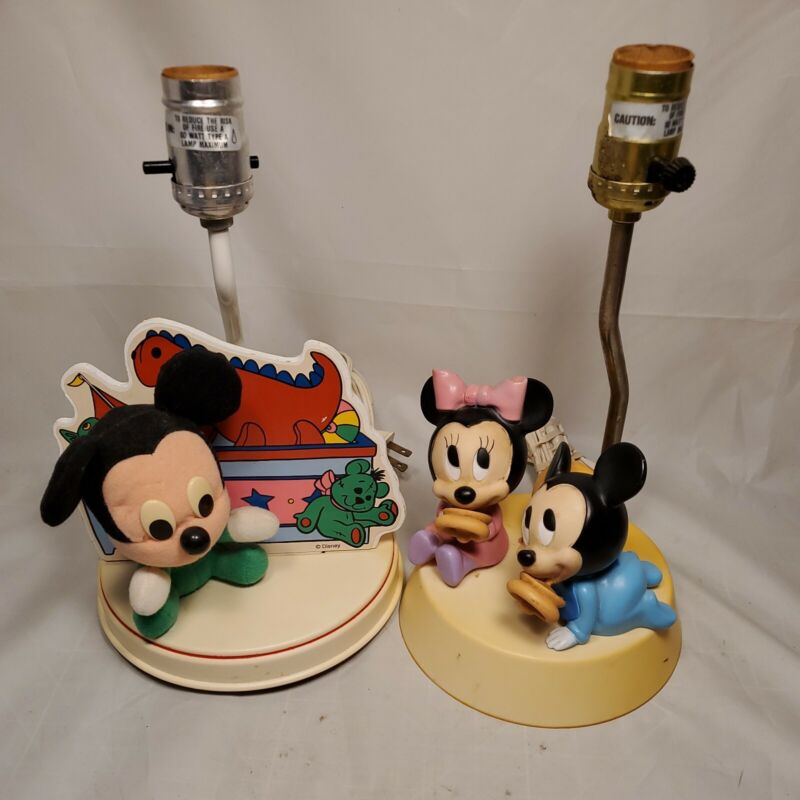 Vintage Disney Lamps Mickey and Minnie Mouse With Night Light Nursery 