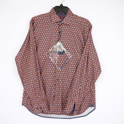 Visconti Black Men's Long Sleeve Shirt M Orange Blue White Striped Mask NWT $125