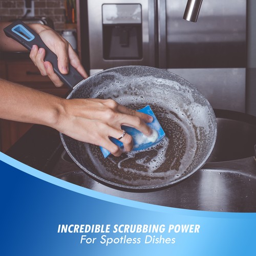 ELITRA Antimicrobial Non-Scratch Scrubber Cleaning Sponge, Pack of 6 - Blue