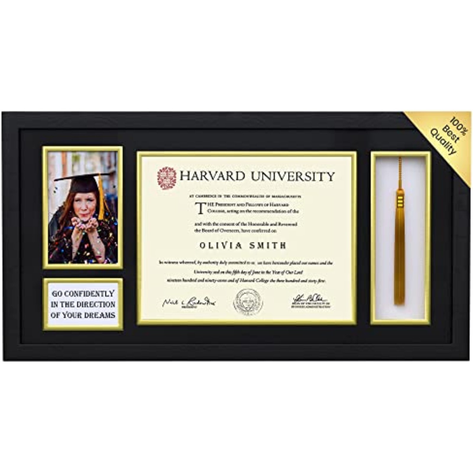 Golden State Art, 10x10 Black Solid Wood Shadow Box Frame - 5x7 Photo - Tassel - Double Mat (White Over White) - Square - Sawtooth Hanger - Wall Mount