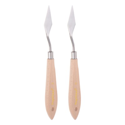 2pcs No.5 Painting Palette Knives Stainless Steel Spatula Beech Wood Handle