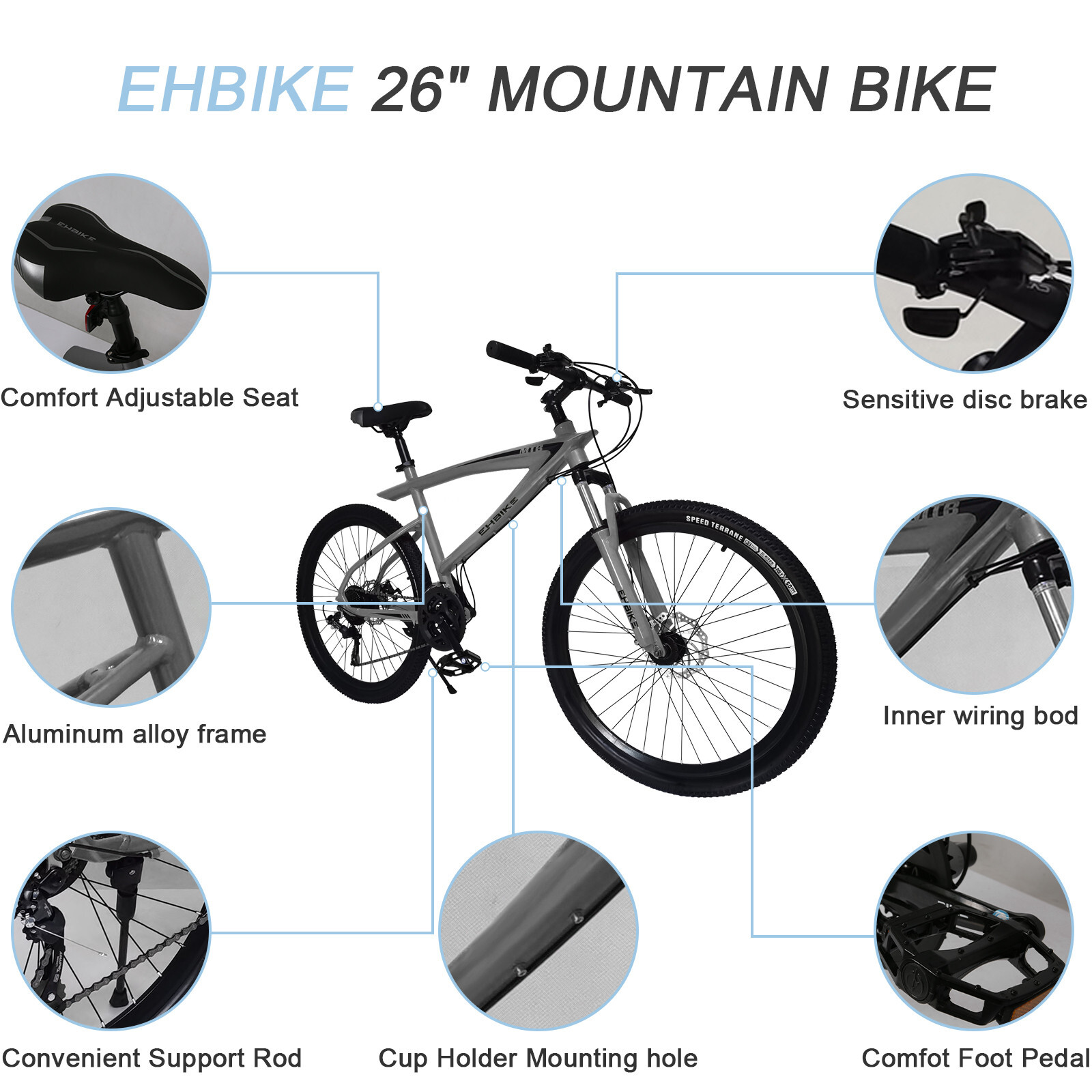 21-Speed Mountain Bike With Disc-Brake 26'' Lightweight MTB Bike For Adult&Teens