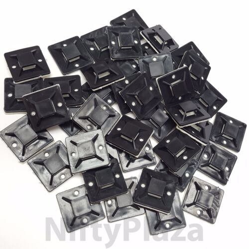 NiftyPlaza 100 Pack Cable Tie Mounts Self ADHESIVE Clips Base (25mm x 25mm)  
