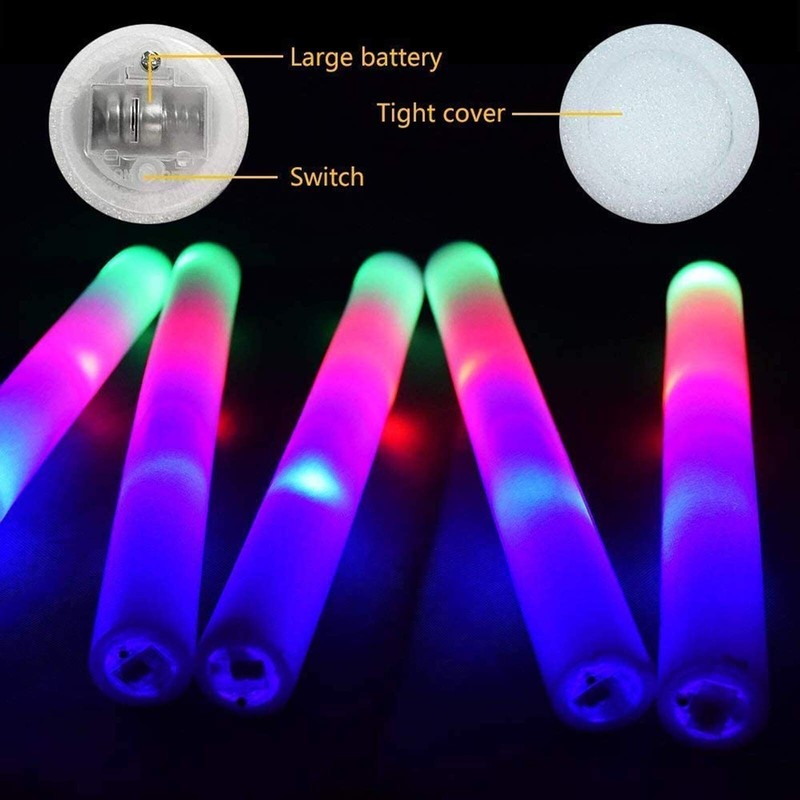 10-30Pcs LED Foam Sticks RGB Fluorescent Glow Sticks Flashing Light ...