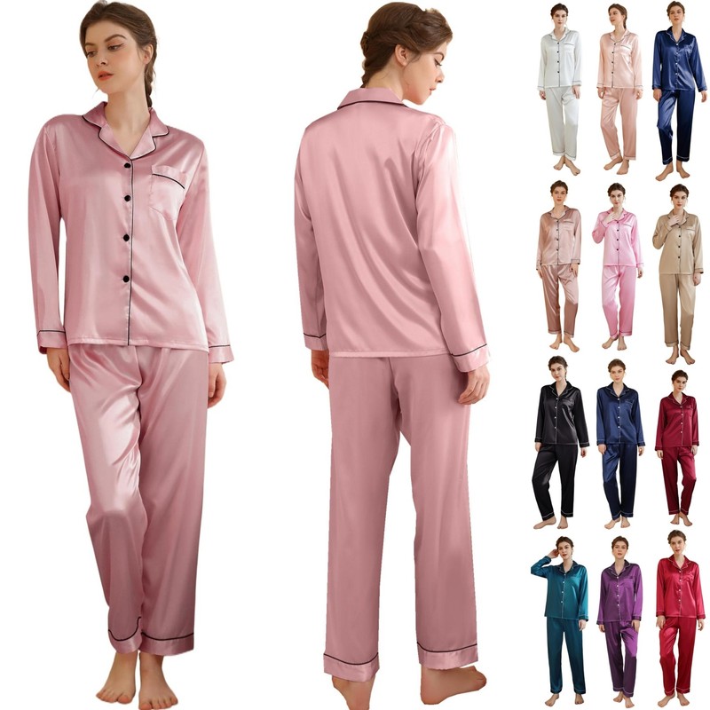 Ensemble Pyjama En Soie SatinÃ©E Pour Femmes Robe De Chambre Pyjamas D'Ã©TÃ© Pyj...