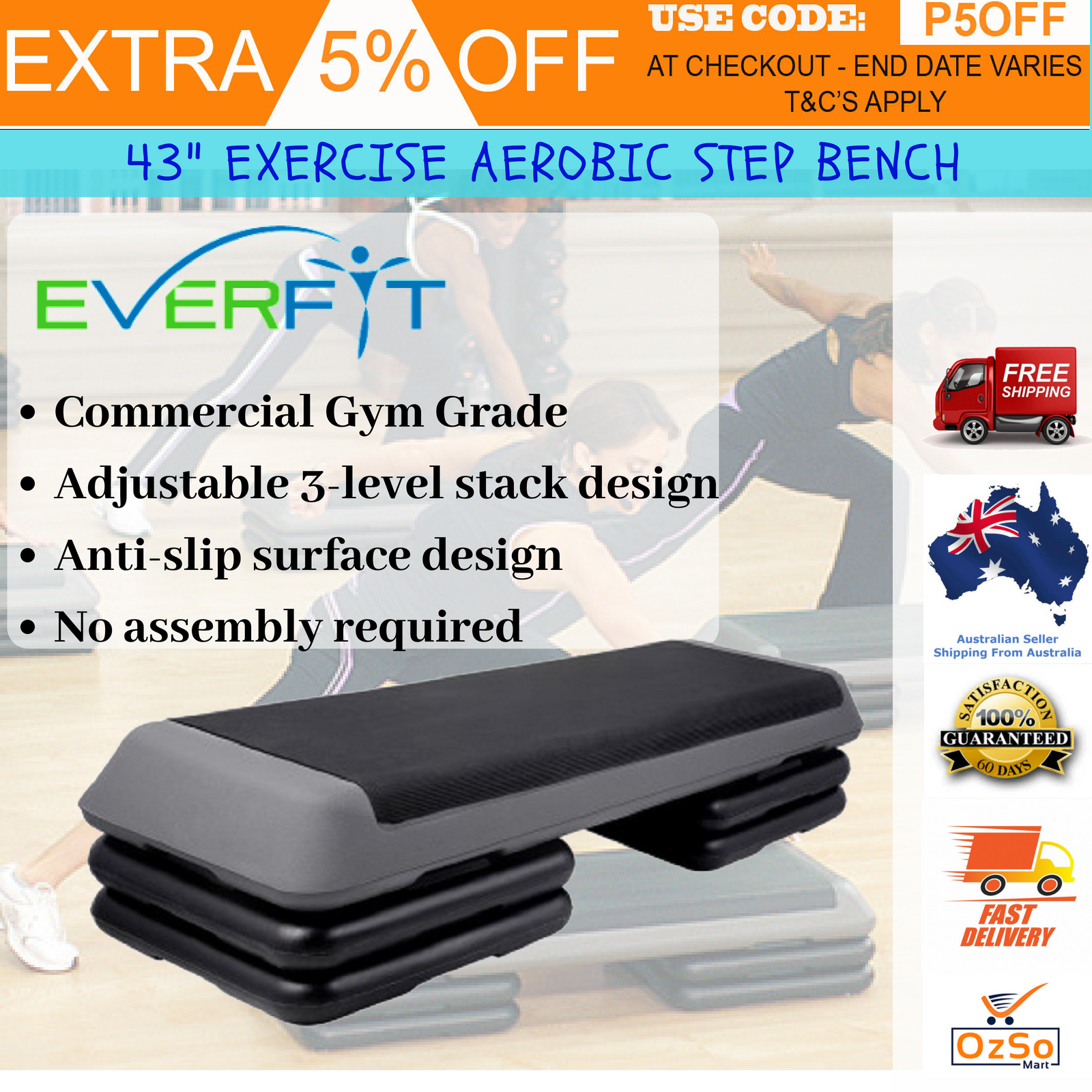 Adjustable Aerobic Step Riser Bench Fitness Exercise Gym 4 Block