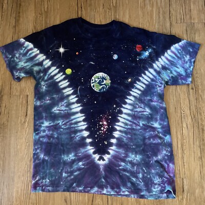 Liquid Blue Solar System Planets Stars Tie Dye All Over Print T-Shirt Large