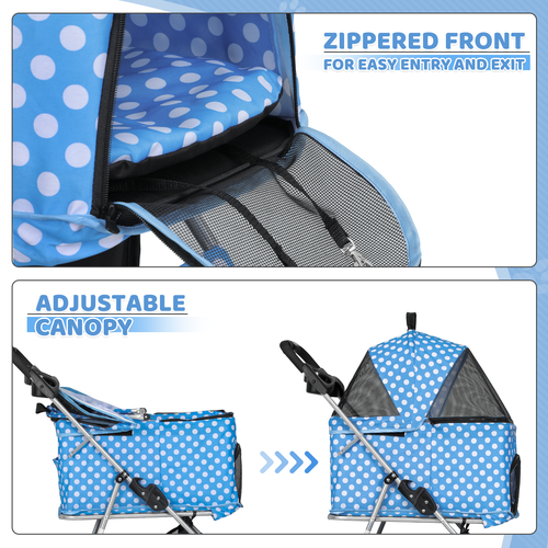 4 Wheels Foldable Pet Stroller Dog Stroller w/Removable Travel Carrier&Cup Hold