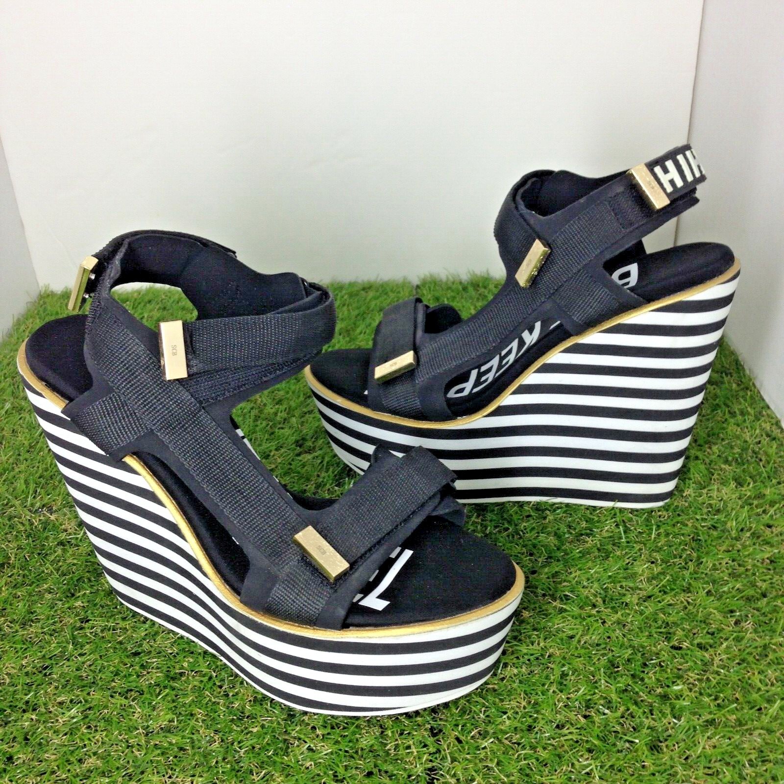 SUECOMMA BONNIE ◆Stripe ribbon sandal(green) Suecomma Bonnie Green Ruffle Ribbon Hiking Sandals Size 37